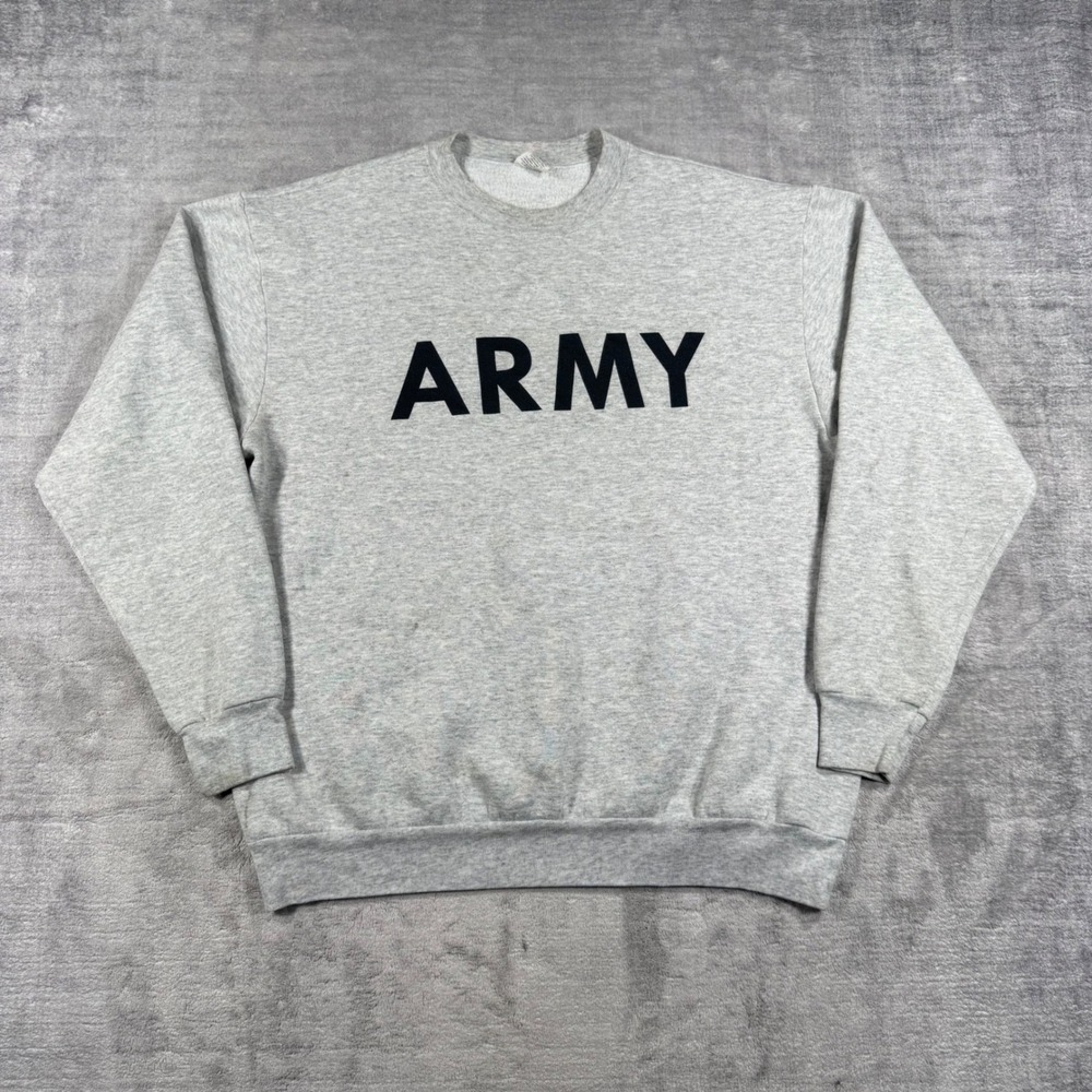 Vintage US Army Sweatshirt Mens Large Gray Brookline Crewneck Military USA Made